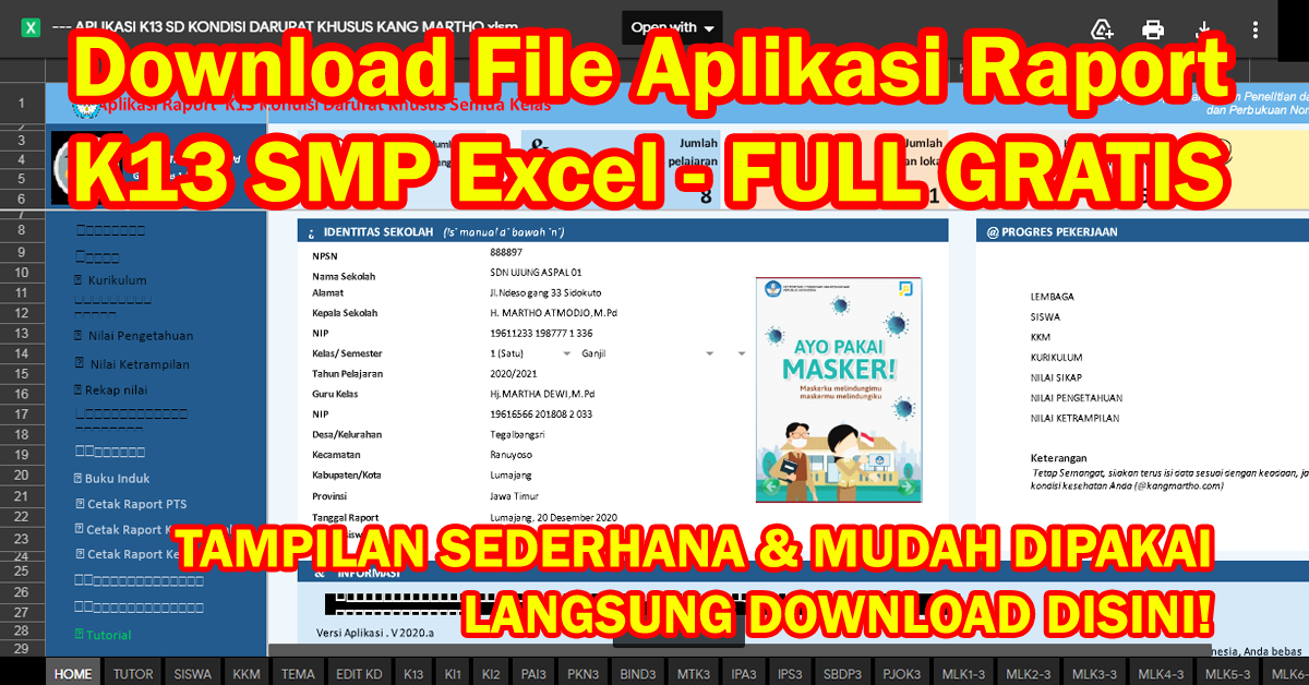 Download Aplikasi Raport K13 SMP FULL GRATIS Kemendikbud SD dan SMP