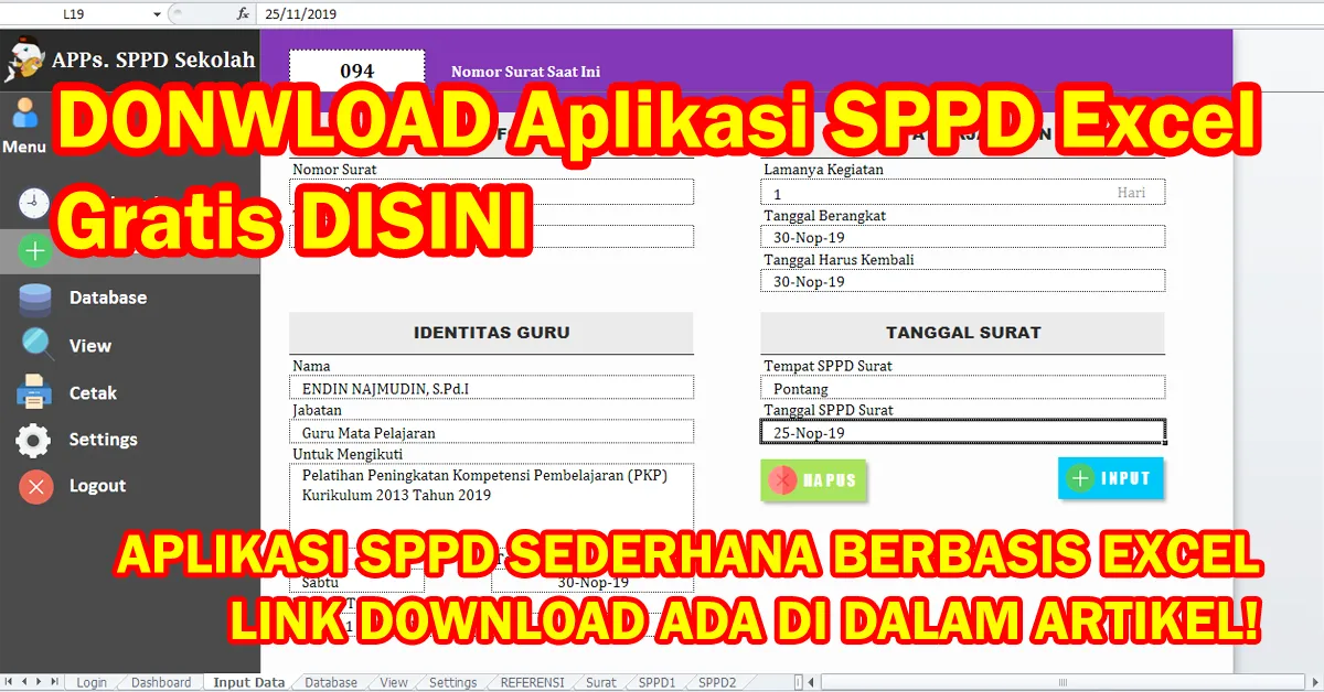 Aplikasi SPPD dan Surat Tugas Excel Sederhana Untuk Desa, Madrasah, dll