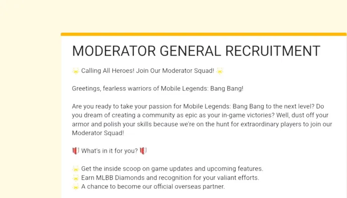 Apa itu Moderator General Recruitment MLBB