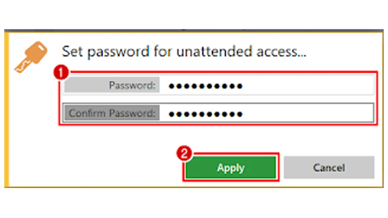 Pastikan Anda Mengisikan Password AnyDesk Dengan Benar Lalu Tekan Tombol Apply